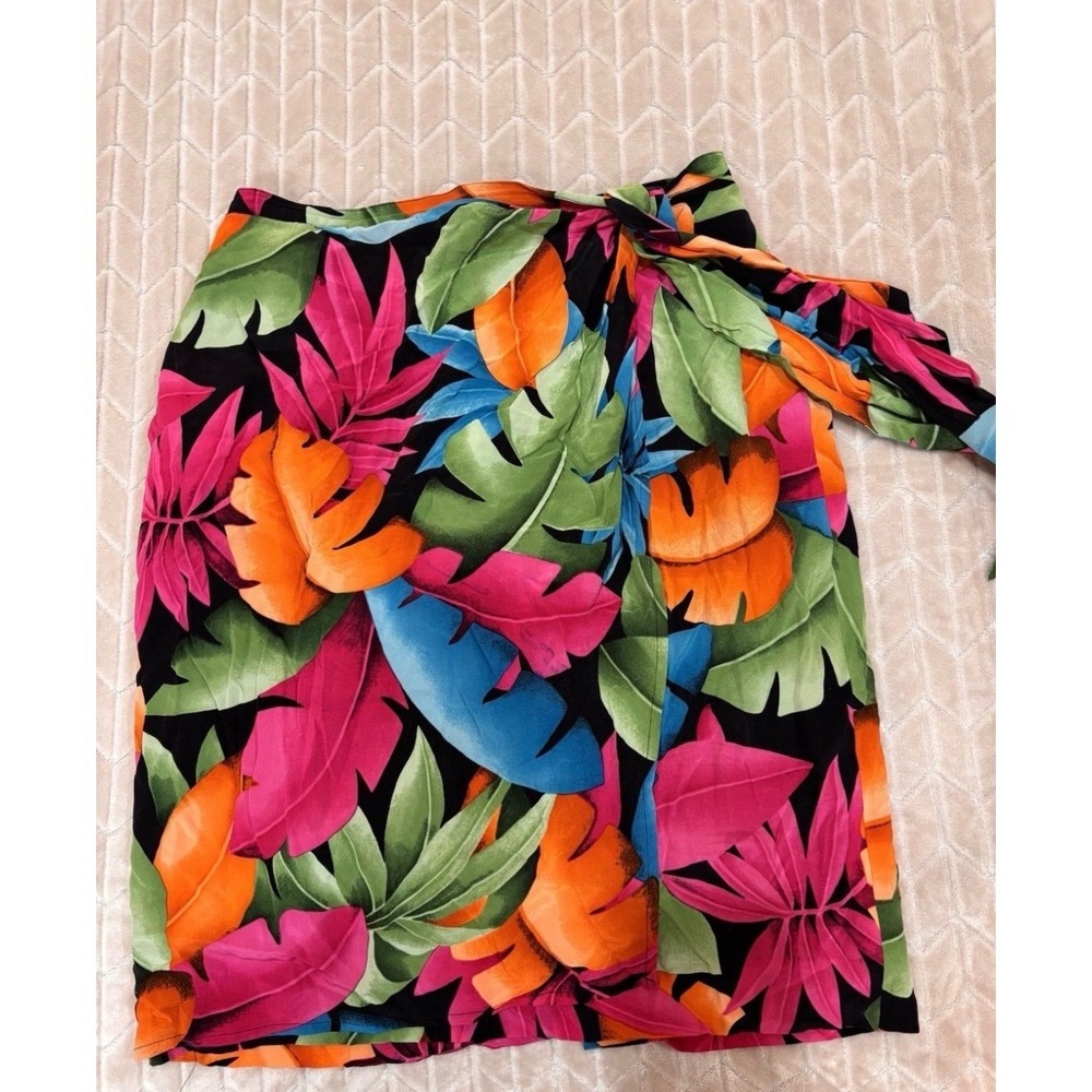 Dana Buchman Vintage 100% Silk Tropical Leaf Print Faux Wrap Skirt Size 10 Multi - Picture 4 of 13